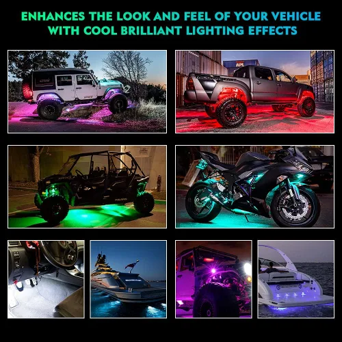 Miniatura 7 de Xprite - Kit de luces LED RGB bluetooth con controlador RF, luces neón multicolor intermitentes que sincronizan con la música para vehículos