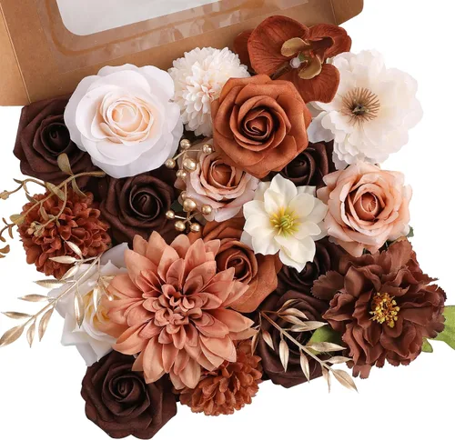 Miniatura 36 de Floweroyal Flores artificiales, rosas falsas, dalia con tallos para ramos de novia, baby shower, arreglo floral, centros de mesa, decoración