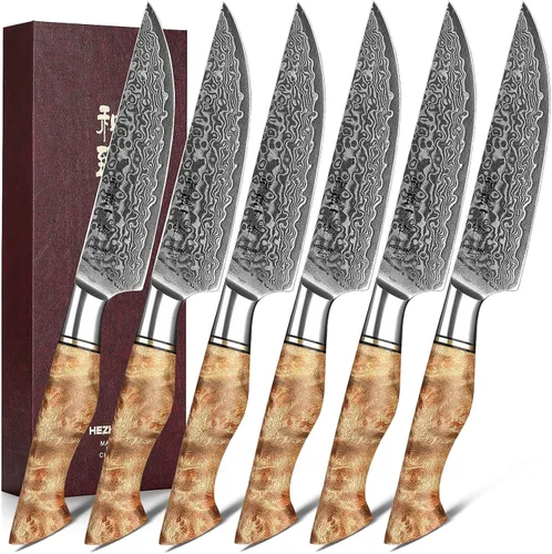 Miniatura 16 de HEZHEN Cuchillo utilitario de 5 pulgadas con filo de navaja - Acero de Damasco con patrón de rosa multifuncional VG10 cuchillo profesional