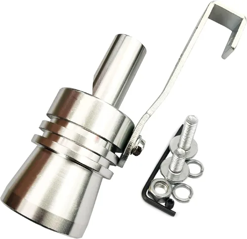 Miniatura 4 de DEVMO Silenciador de escape universal de aleación de aluminio de tamaño XL, silbato de tubo de escape de sonido turbo para coche, tono plateado
