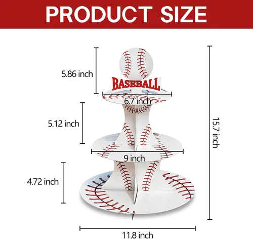 Miniatura 4 de Soporte para cupcakes de fiesta temática de béisbol de 3 niveles
