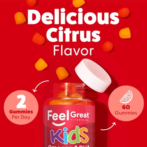 Miniatura 3 de Feel Great Vitamins Kids DHA Gummies con Omega 3 6 9, vitamina C (paquete de 2) Apoya la función cerebral saludable, la visión y la salud
