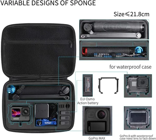 Miniatura 2 de Funda de transporte impermeable compatible con GoPro Hero 12/11/10/9/8/7/(2018)/6/5 Negro, DJI Osmo Action, AKASO/Campark/YI Action Camera y más