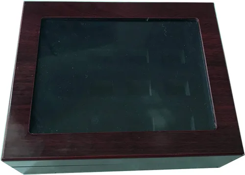 Miniatura 4 de 12 Agujeros Campeonato Big Heavy Ring Display Case Joyero de madera Terciopelo rojo Interior (rojo)
