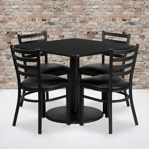 Miniatura 2 de Flash Furniture Jamie - Juego de mesa cuadrada laminada negra de 36 pulgadas con base redonda y 4 sillas de metal con respaldo de escalera, asiento