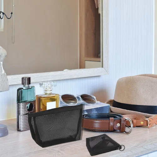 Miniatura 6 de Bolsa de cosméticos de malla de 3 piezas de Boao, bolsa de maquillaje de malla con bolsa con cremallera, artículos de aseo de viaje para organizador