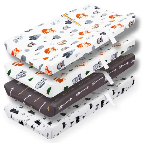 Juego de 4 fundas para cambiador con diseño de animales del bosque, neutro, unisex, ajustadas, para bebés niños o niñas Zorro