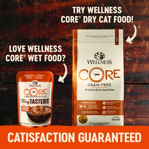 Miniatura 6 de Wellness CORE Tiny Tasters - Alimento húmedo en paté para gatos adultos, natural, rico en proteínas, sin granos, bolsa de 1.75 onzas, paquete de 12