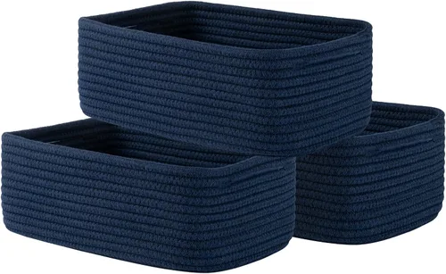 Miniatura 16 de Cesta tejida pequeña, 12 x 8 x 4.5 pulgadas, cesta de almacenamiento para organizar, bonita canasta de cuerda pequeña para estante de armario, cubos
