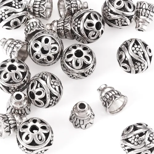 Craftdady Cuentas de gurú tibetano de plata de 3 maneras para hacer collares y joyas Plata antigua-1