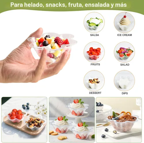 Miniatura 5 de KUCKOW 100 cuencos transparentes, 100 cuencos para helado, pequeños cuencos transparentes para servir aperitivos de postre, pastel, aperitivos