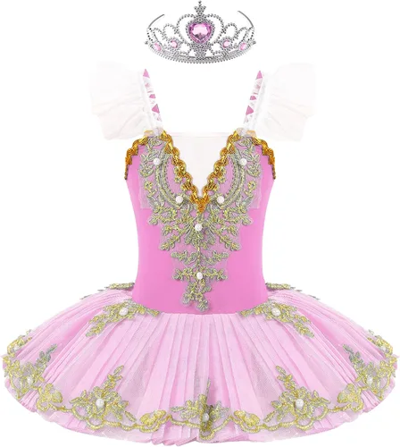 Miniatura 23 de JEATHA Camisola para niñas y niñas, leotardo con falda, vestido de ballet, cisne, lago, tutú, bailarina, disfraces para competición