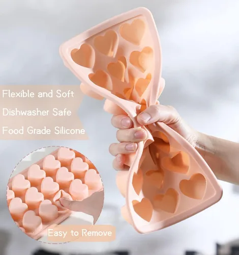 Miniatura 2 de Paquete de 2 bandejas para cubitos de hielo en forma de corazón, bandeja de silicona para cubitos de hielo de 42 agujeros con tapa, sin BPA y aptas