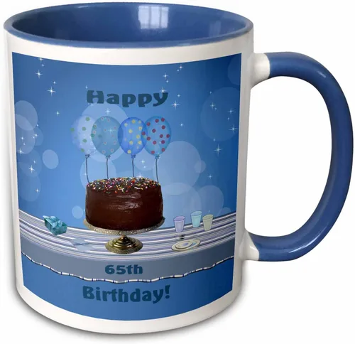 Miniatura 11 de 3dRose Beverly espátula – diseño – 65th Fiesta de cumpleaños con pastel de chocolate y azul globos de cumpleaños tazas, Negro/Blanco