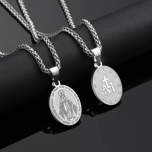 Miniatura 4 de RS Collar de Virgen María para hombre medalla milagrosa de acero inoxidable colgante de María de la Virgen medallón de María dije de Santa María