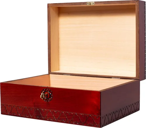 Miniatura 3 de Artisan Owl Maletero grande hecho a mano polaco de 10 pulgadas con diseño de corazón con cerradura y llave para recuerdos, cartas de amor, joyas