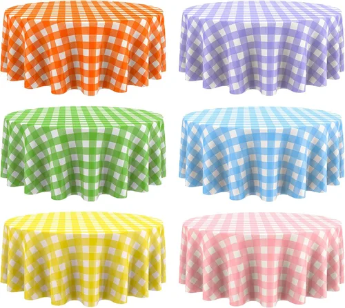 Miniatura 10 de Remagr Mantel Desechable de Cuadros Redondo de Plástico Buffalo Plaid Mantel de Mesa de 84'' Cubierta de Mesa Gingham para Picnic Camping BBQ Fiesta