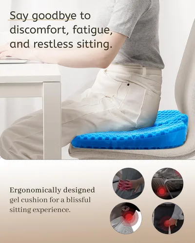 Miniatura 2 de Cojín de gel para asiento de larga duración, cojín de gel para aliviar la presión, suave y transpirable, cojín de silla para silla de oficina, Azul