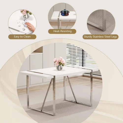 Miniatura 5 de Juego de mesa de comedor moderna de 55 pulgadas para 4, mesa de comedor negra y marco de metal dorado, mesa de comedor rectangular con 4 sillas