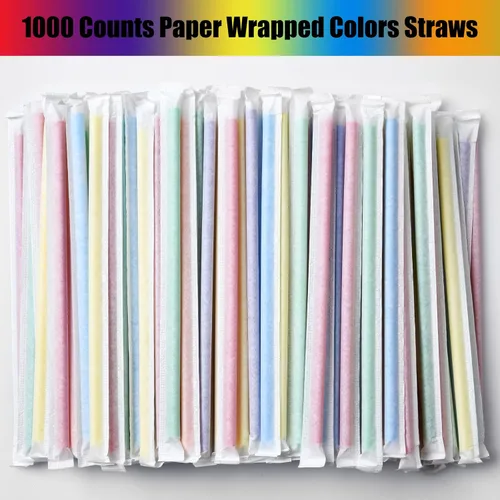 Miniatura 3 de ALINK 1000 unidades de pajitas de plástico flexibles y coloridas, envueltas individualmente, pajitas plegables desechables - 19,7 cm x 0,58 cm