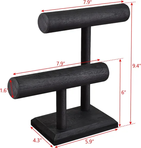 Miniatura 2 de Ikee Design Torre de exhibición de relojes de pulsera de madera de 2 niveles, soporte de almacenamiento para collar, 7.9 pulgadas de ancho x 4.3