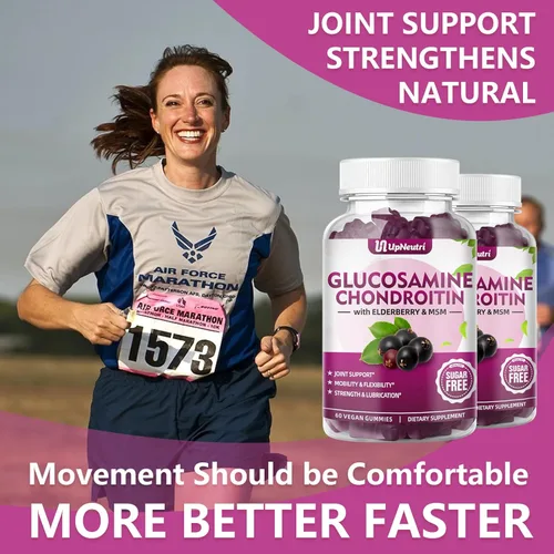 Miniatura 5 de GGlucosamina Gomitas de condroitina sin azúcar, extra fuerte, 1500 mg de glucosamina con condroitina MSM y cúrcuma, suplemento de apoyo articular