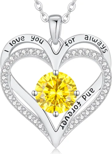 Miniatura 180 de LOUISA SECRET Love Heart Birthstone Necklaces for Women, Birthday Gift for Women, Anniversary Jewelry for Wife Her, 925 Sterling Silver Pendant