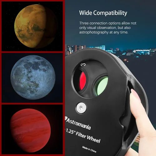 Miniatura 4 de Rueda de filtros Astromania para telescopio, cajón de filtros compatible con filtro de telescopio de 1.25 pulgadas para observación de planetas