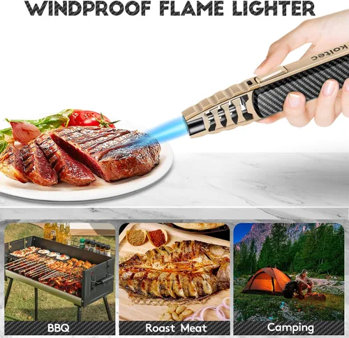 Miniatura 2 de Linterna de butano, encendedor de cocina resistente al viento para exteriores, recargable y ajustable, con llama de chorro de butano con seguridad