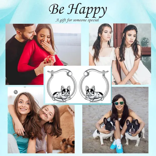 Miniatura 7 de Aretes de plata de ley con diseño de conejo, mantarraya, tortuga, rana, cobaya, bulldog francés, joyería de animales, regalo de cumpleaños