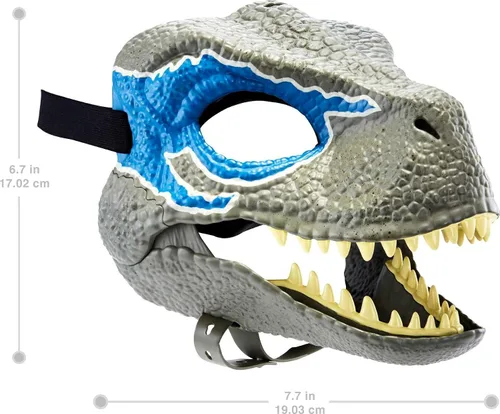 Miniatura 2 de Mattel Jurassic World Dominion Velociraptor Blue Máscara de Dinosaurio, Juguete de Interpretación de Roles Inspirado en la Película con Mandíbula