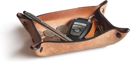 Miniatura 12 de Main Street Forge Bandeja de valet de cuero para hombre, organizador rústico EDC para llaves, teléfono y cartera, fabricado en Estados Unidos