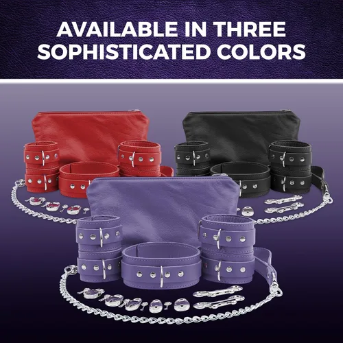 Miniatura 4 de VP Leather Wrist and Ankle Cuffs - 7-Piece Set - Premium Latigo Leather & Soft Lambskin - Couple Sex Toys - BDSM Restraint