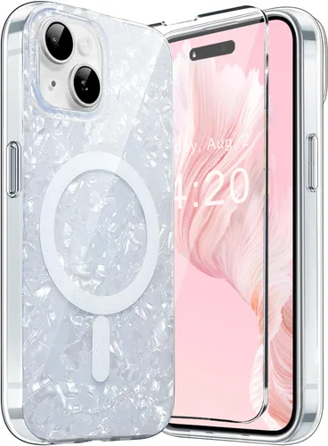 Miniatura 18 de Funda MagSafe para iPhone 15 Pro para mujeres y niñas, funda magnética iridiscente con purpurina iridiscente de ópalo perlado