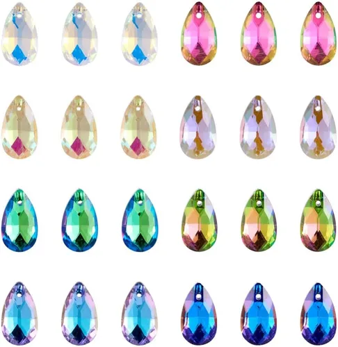 Miniatura 17 de Cheriswelry 48 colgantes de diamantes de imitación de resina en forma de lágrima con ajustes de latón dorado con diamantes de imitación facetados