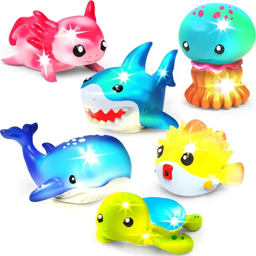 Tub Works® Under the Sea™ Light Up Bath Toys, 6 Pack | Water-Activated Light Up Toys Flash & Change Color | Easy-Grip Baby & Toddler Bath Toys |