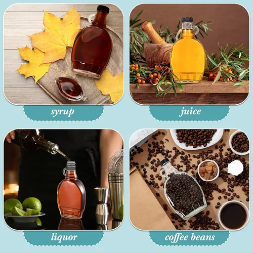Miniatura 7 de Hoolerry Paquete de 24 botellas de vidrio de jarabe de arce con asa y tapas, recipientes de jarabe de arce de 8.45 onzas, recipientes de vidrio