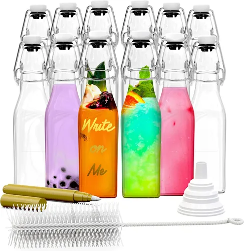 Miniatura 14 de Nevlers Botellas de vidrio con tapa abatible de lágrima de 8.5 onzas con tapas, botella de vidrio abatible con tapón, paquete de 12