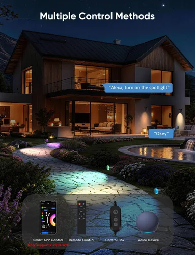 Miniatura 5 de APPECK Iluminación de paisaje, luces de paisaje de bajo voltaje RGBW con control de aplicación, IP65 impermeables para exteriores, focos que cambian