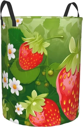Miniatura 2 de Strawberry and flower print Circular Hamper Waterproof Storage Bin Organizer Basket Laundry Hamper With Handles For Clothes Toys Medium