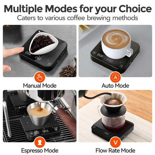 Miniatura 4 de Mini báscula de café recargable con temporizador, escala de espresso de precisión de 4.4 lbs/0.00 oz, báscula de café digital portátil con 4 modos