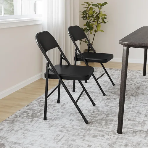 Miniatura 5 de IDEALHOUSE Juego de 4 sillas plegables de acero, sillas de comedor plegables de metal resistente negro con respaldo, soporta hasta 350 libras, silla