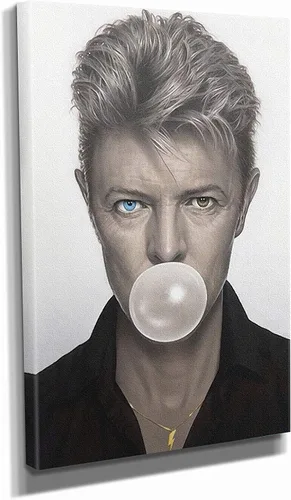 Póster de goma de David Bowie hecho a mano, póster enmarcado para decoración del hogar (12 x 18 pulgadas, listo para colgar)