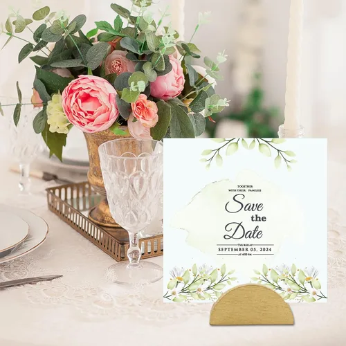 Miniatura 3 de 24 soportes dorados para números de mesa, diseño semicircular, para boda, recepción, aniversario, fiesta, restaurante, decoración de eventos (dorado)