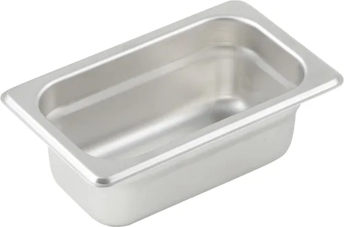 Winco Bandeja de comida de metal profundo de 2.5 pulgadas, tamaño 1/9, bandeja para mesa de vapor, antiatascos, calibre 24