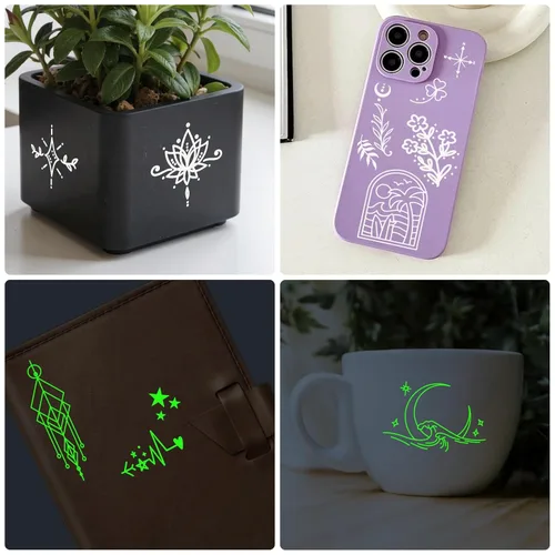 Miniatura 6 de 60 Hojas de Tatuajes Temporales que Brillan en la Oscuridad, Pegatinas Luminosas Minimalistas de Tatuajes Falsos para Adultos, Hombres, Mujeres