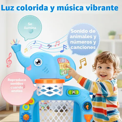 Miniatura 4 de Aro de baloncesto y portería de fútbol para niños de 1, 2, 3 años, juguete deportivo para niños con música de sonido ligero, juguetes Montessori Azul
