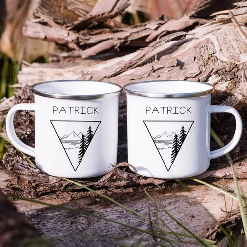 Miniatura 6 de Taza de campamento esmaltada personalizada. Tazas de café de cerámica personalizadas para campamento y senderismo, regalo de San Valentín