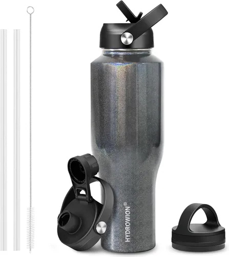 Miniatura 31 de HYDROWION Botella de agua de acero inoxidable, 32 onzas, boca ancha, doble pared, aislada al vacío, con tapa de pajilla, tapa de boquilla y tapa