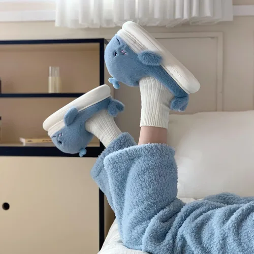 Miniatura 3 de XIXITIAO Lindas pantuflas de animales, pantuflas de ballena Kawaii de dibujos animados, zapatos de casa de felpa para mujeres y hombres, pantuflas